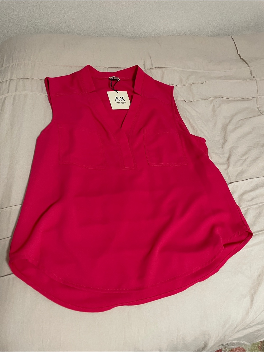 Anne Klein Sleeveless V-Neck Shell Top - Hot Pink